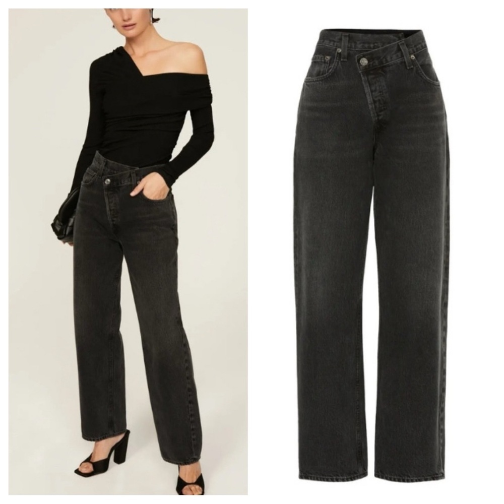 Agolde Criss Cross waistband straight leg Jeans Black 20855